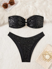 Sequins Shiny Bling Bandeau Bikini Two-pieces Bikini Set