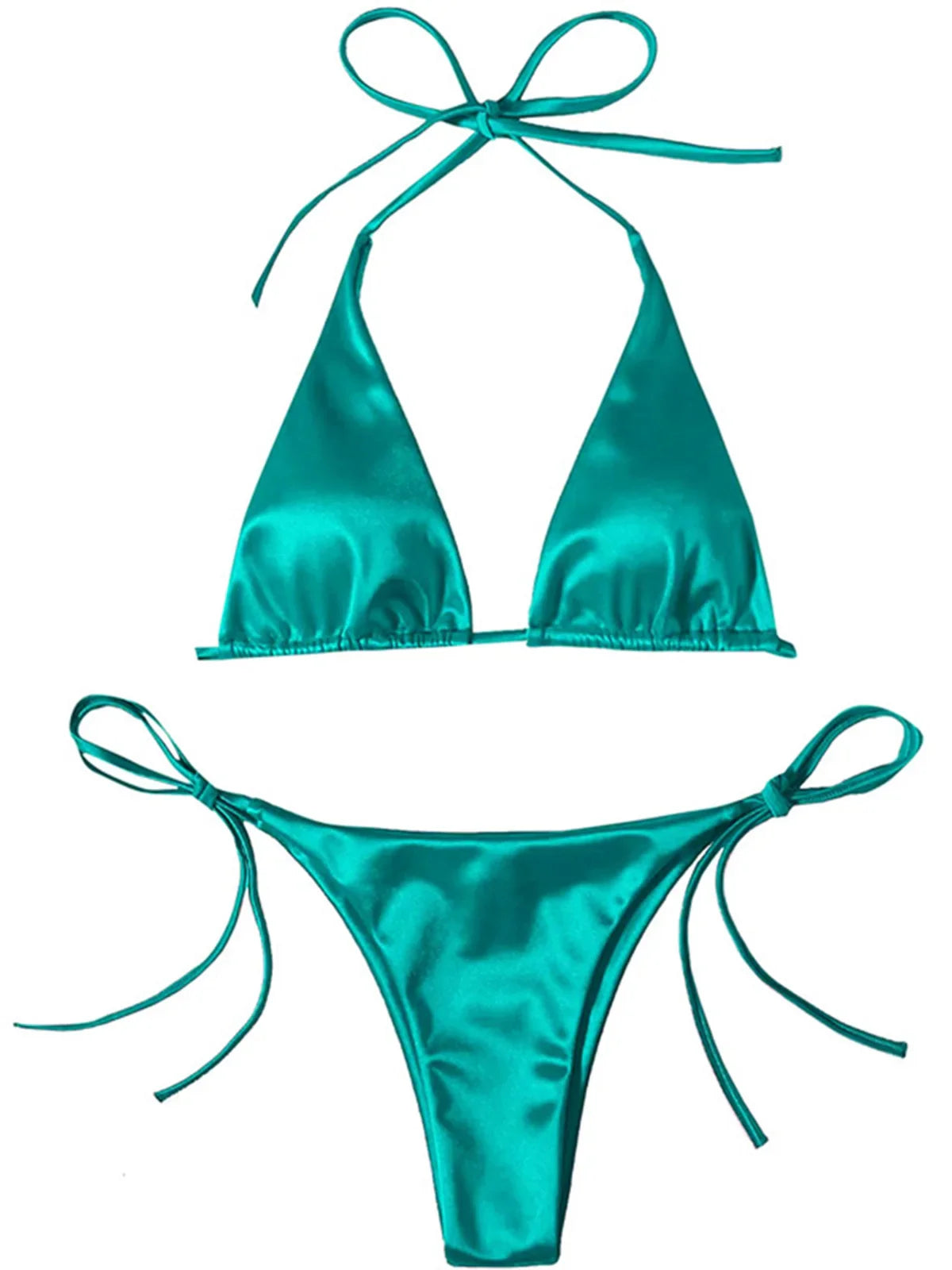 13 Colors Halter Satin Bikini Two-pieces Bikini Set