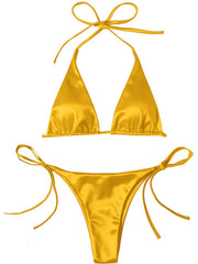 13 Colors Halter Satin Bikini Two-pieces Bikini Set