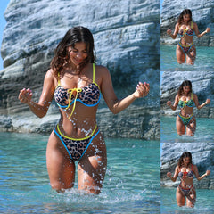Animal Print Bikini Set Halter Backless Two Piece Perfect Outfit Bathing Suit Set