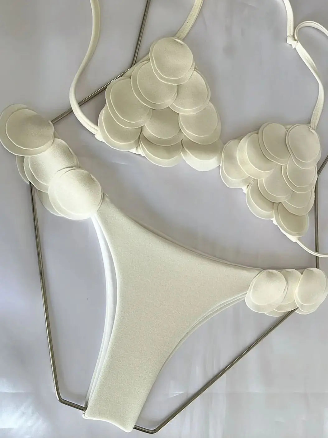 Bikini Halter Swimsuit Scalloped Swimwear String Bikini Set Frill Bathing Suit