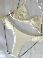 Bikini Halter Swimsuit Scalloped Swimwear String Bikini Set Frill Bathing Suit