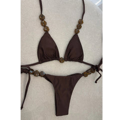 Bikini Halter Swimsuit Scalloped Swimwear String Bikini Set Frill Bathing Suit