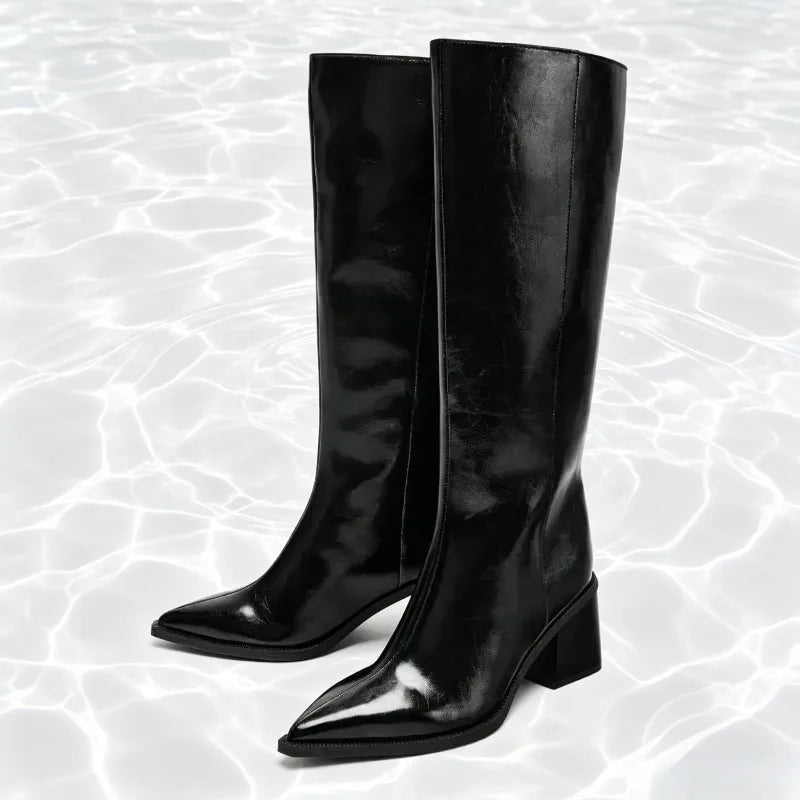 Sexy Black Pointed Toe Knee Boots