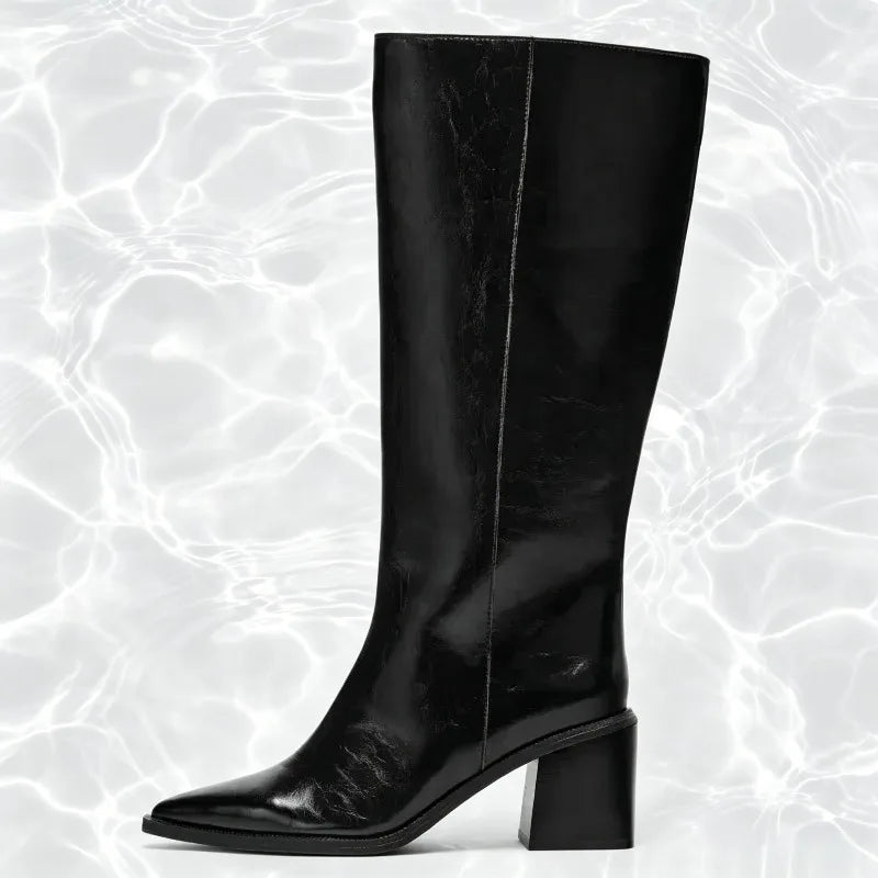 Sexy Black Pointed Toe Knee Boots