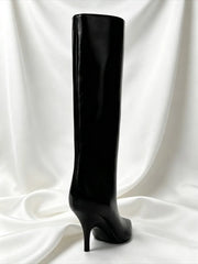 Sexy Black Pointy Toe Soft Leather Knee Boots
