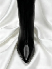 Sexy Black Pointy Toe Soft Leather Knee Boots