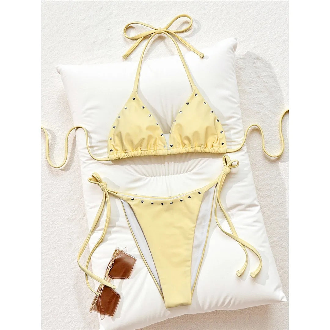 Dots Halter Bikini Strappy Two-pieces Bikini Set
