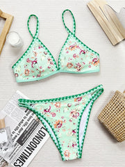 Flowers Printed Floral Mid Waist Bikini Two-pieces Bikini Set