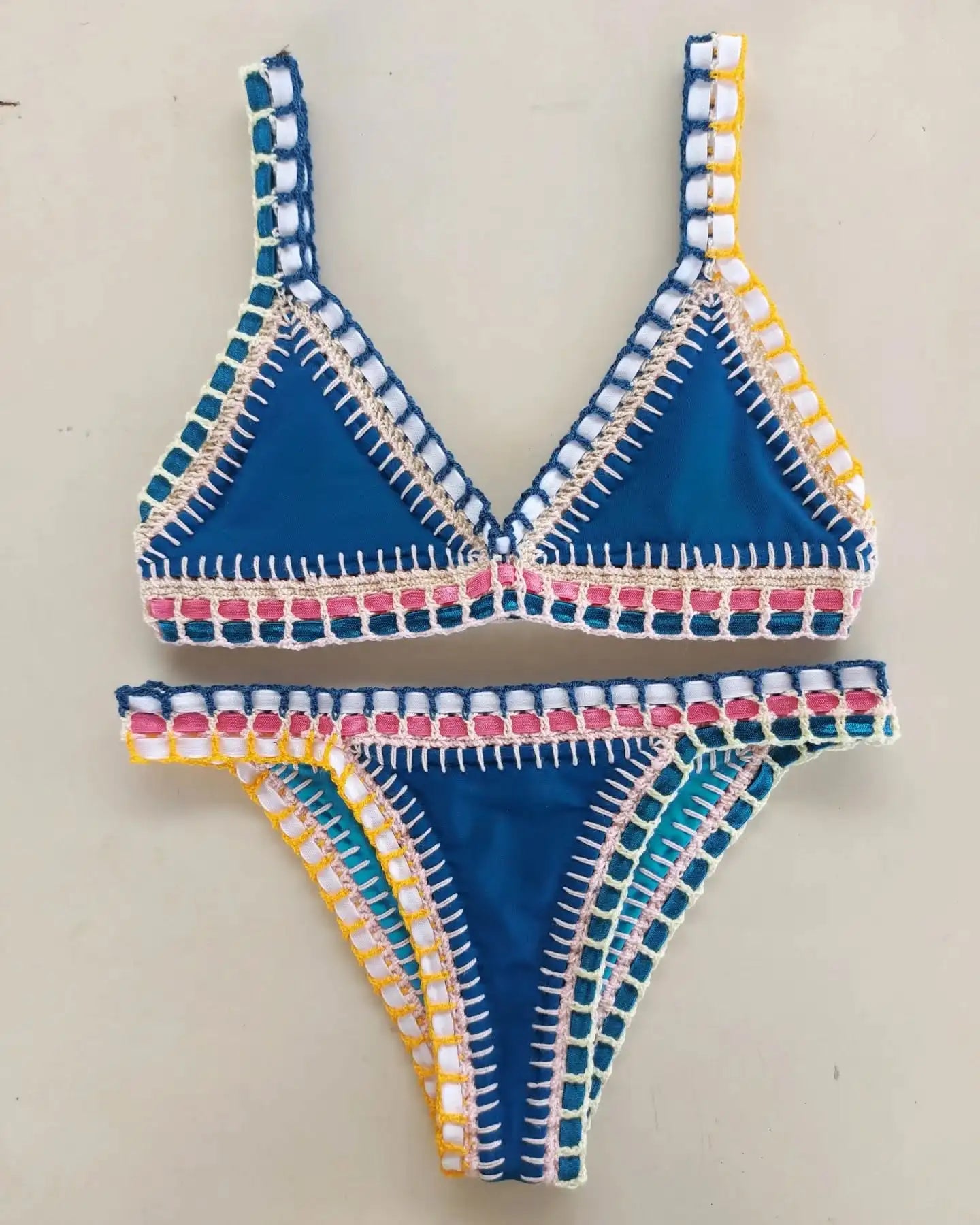 Knitting Swimsuit Bikini Crochet Swimwear Swimsuit Separates Swimwear Two Piece Side Straps Swimsuit Bathing Suit