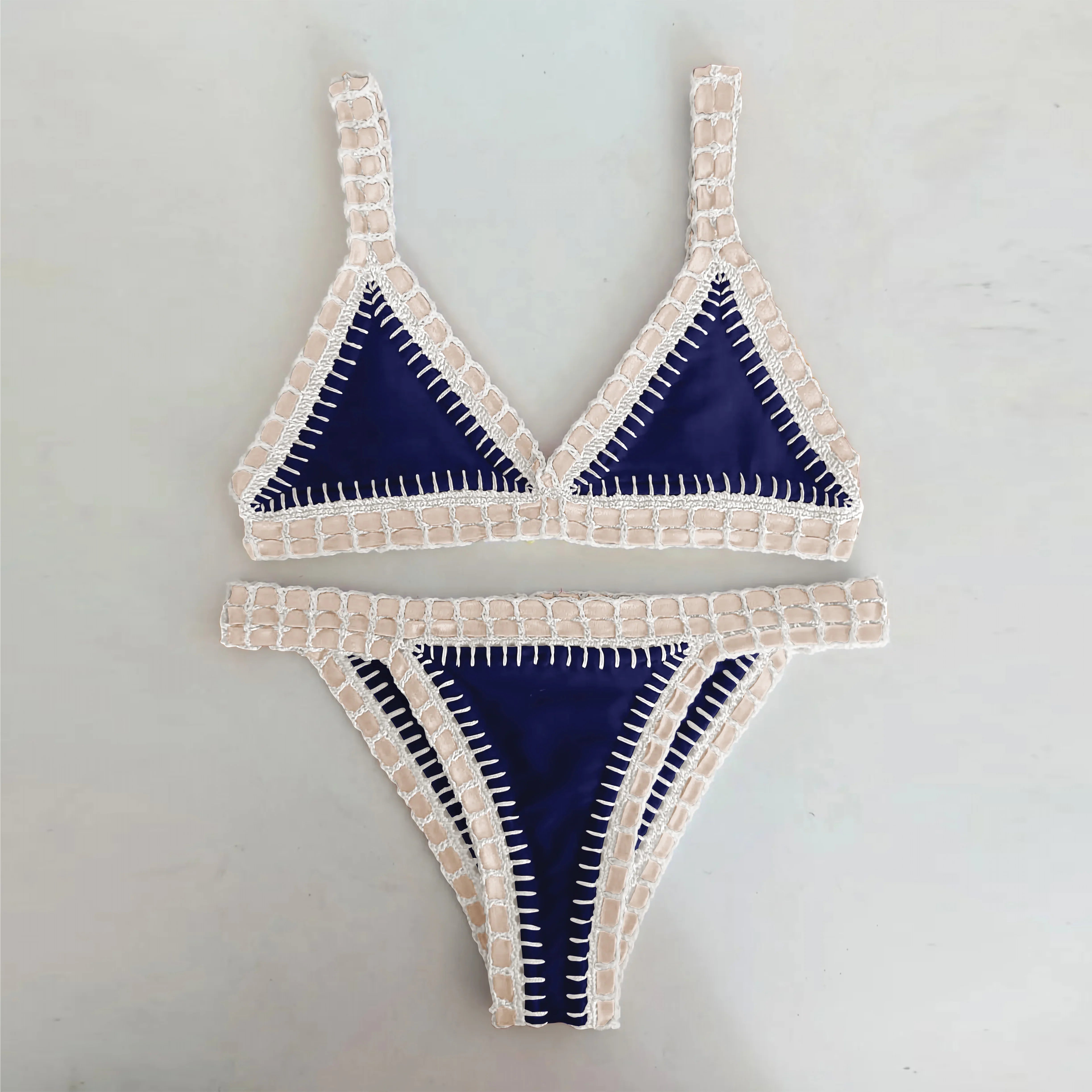 Knitting Swimsuit Bikini Crochet Swimwear Swimsuit Separates Swimwear Two Piece Side Straps Swimsuit Bathing Suit