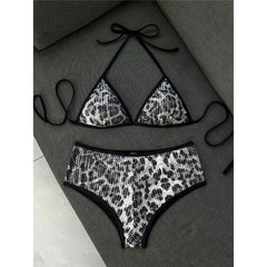 Leopard Printed Halter Sequins Bikini Two-pieces Bikini Set