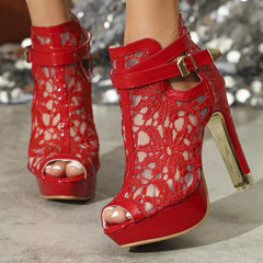 Sexy Mesh Embroidery Platform High Heels Boots