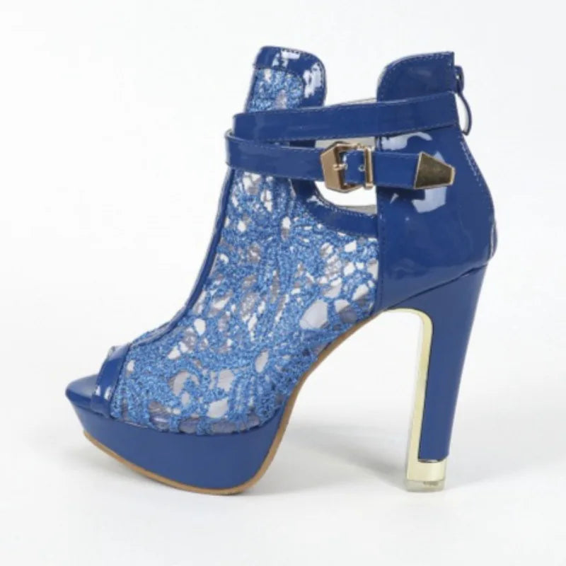 Sexy Mesh Embroidery Platform High Heels Boots