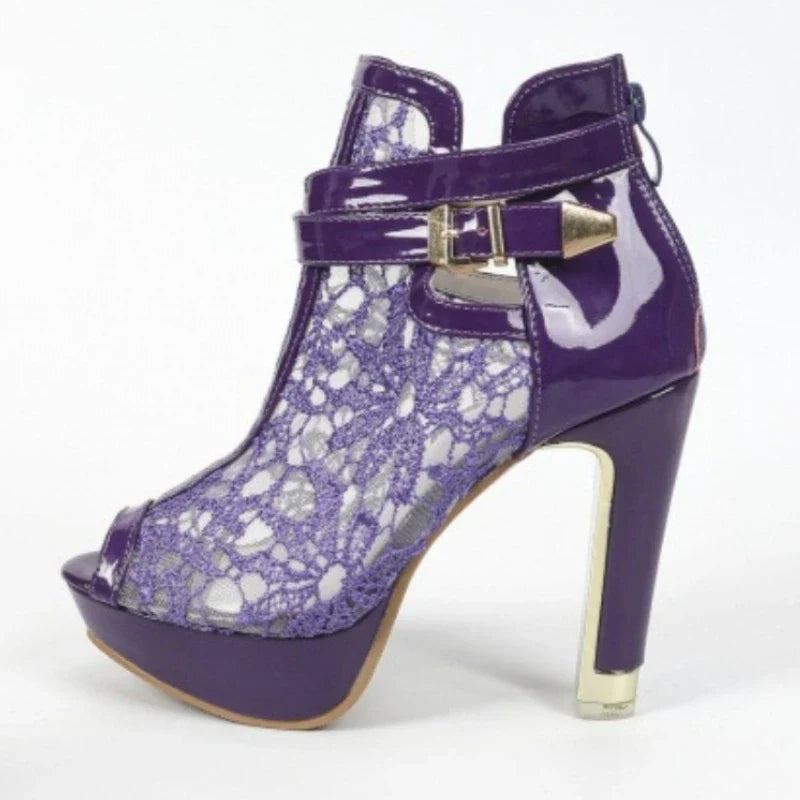 Sexy Mesh Embroidery Platform High Heels Boots