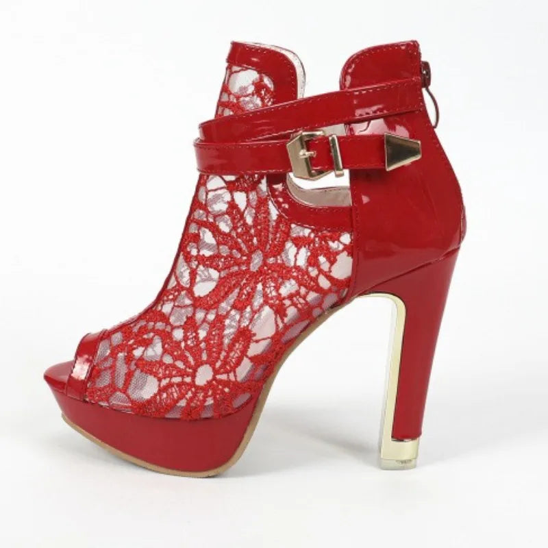 Sexy Mesh Embroidery Platform High Heels Boots