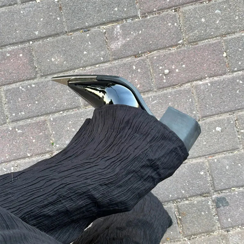 Sexy Metal Decoration Pointed Toe Patent Leather Ankle Boots