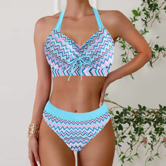 Patchwork Strap Two Piece Swimsuit Printed Bikini Two-Piece Swimsuit Corset Swim Lingerie Outdoor