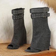 Sexy Peep Toe Grey Denim Ankle Boot