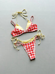 Plaid Polka Dot Halter Splicing Bikini Two-pieces Bikini Set