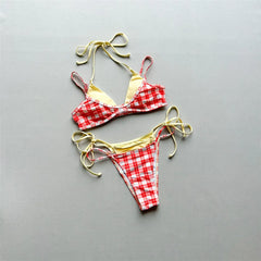 Plaid Polka Dot Halter Splicing Bikini Two-pieces Bikini Set