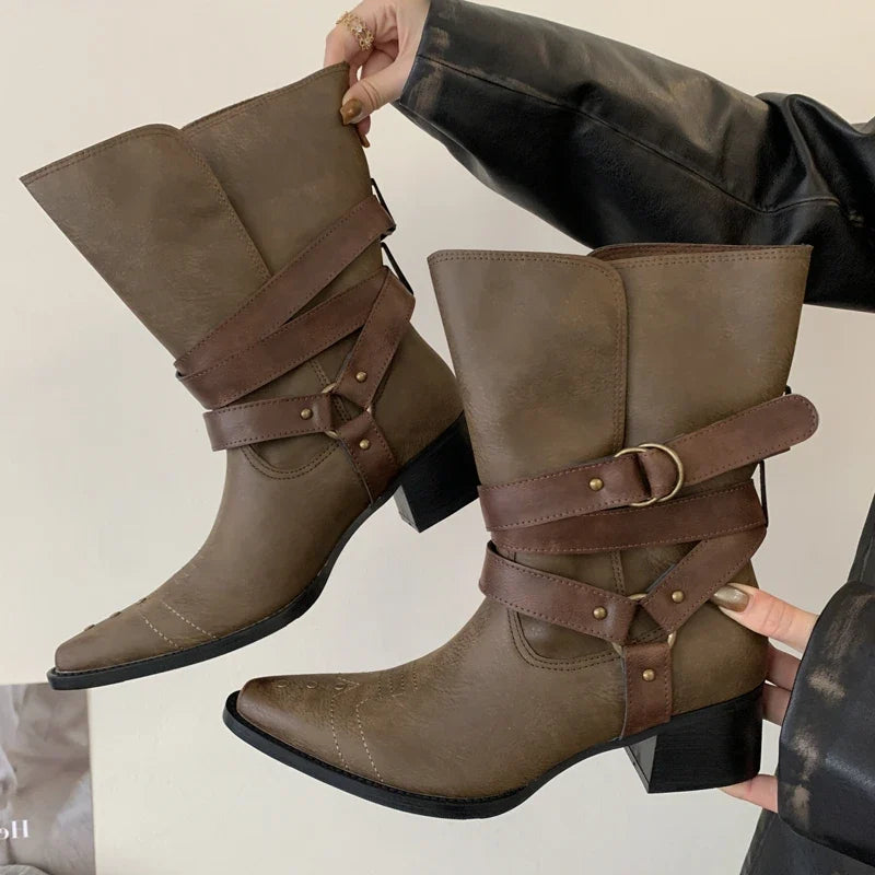Sexy Pointed Toe Cowboy Ankle Boots