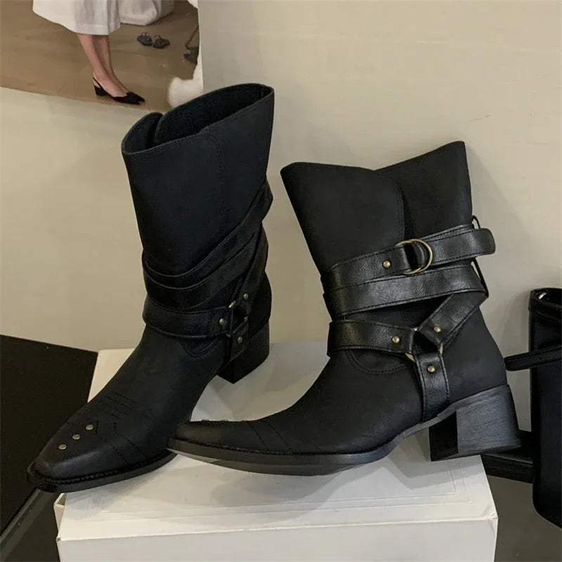 Sexy Pointed Toe Cowboy Ankle Boots