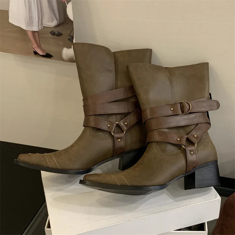 Sexy Pointed Toe Cowboy Ankle Boots