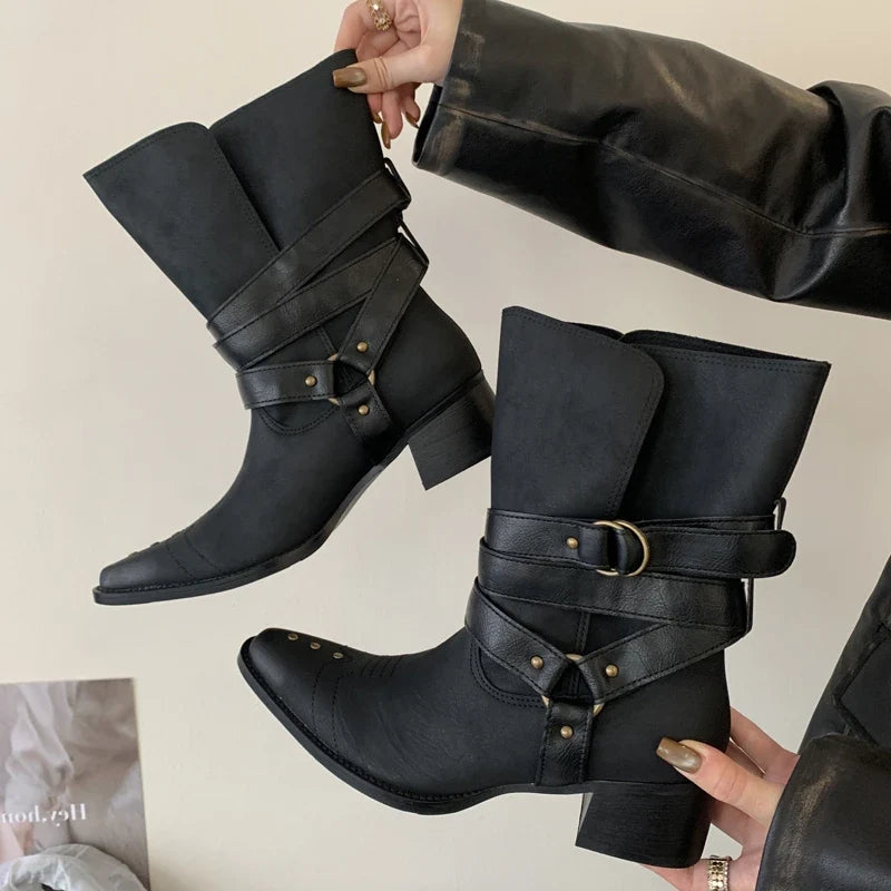 Sexy Pointed Toe Cowboy Ankle Boots
