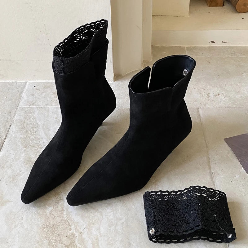 Sexy Pointed-Toe Faux Suede Ankle Boots