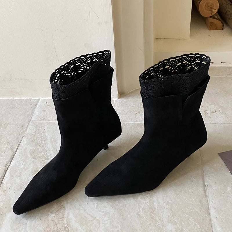 Sexy Pointed-Toe Faux Suede Ankle Boots