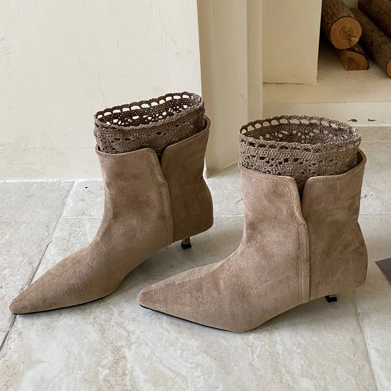 Sexy Pointed-Toe Faux Suede Ankle Boots