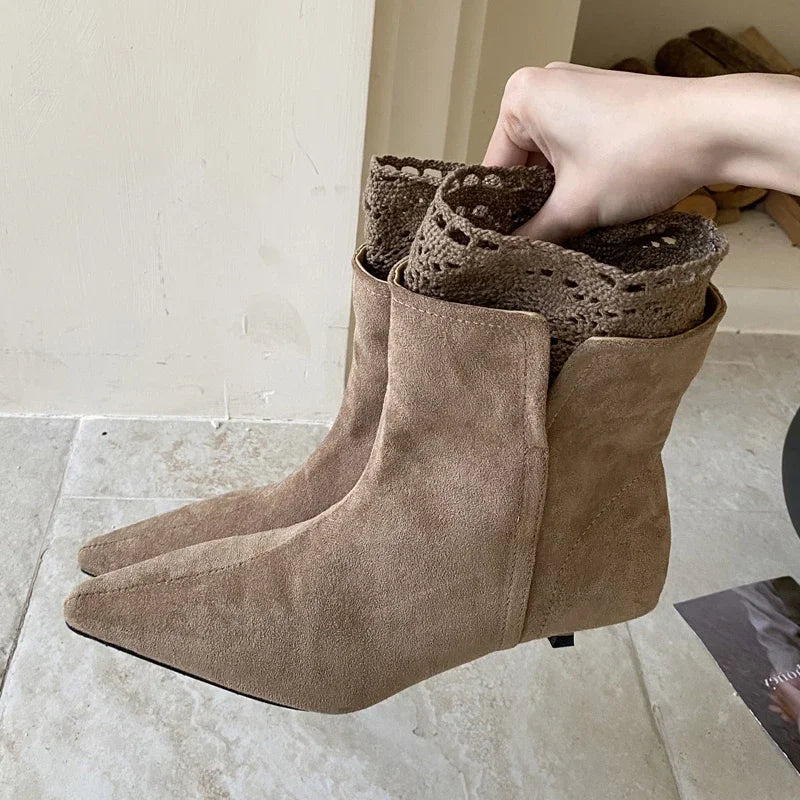 Sexy Pointed-Toe Faux Suede Ankle Boots