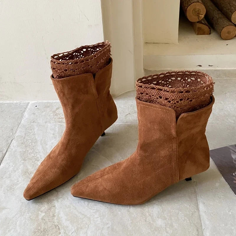 Sexy Pointed-Toe Faux Suede Ankle Boots