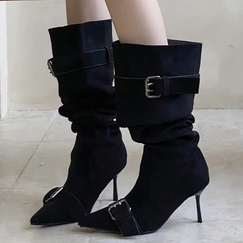 Sexy Pointed Toe Faux Suede Knee-High Boots