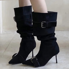 Sexy Pointed Toe Faux Suede Knee-High Boots