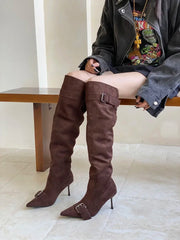 Sexy Pointed Toe Faux Suede Knee-High Boots