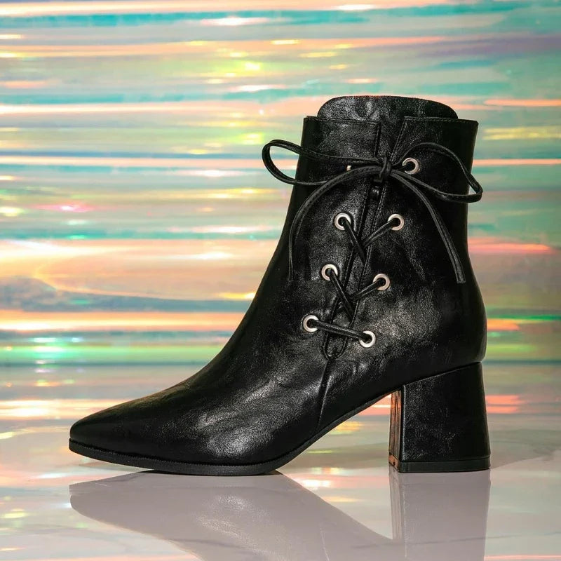 Sexy Pointed Toe Lace Up High Heel Ankle Boots