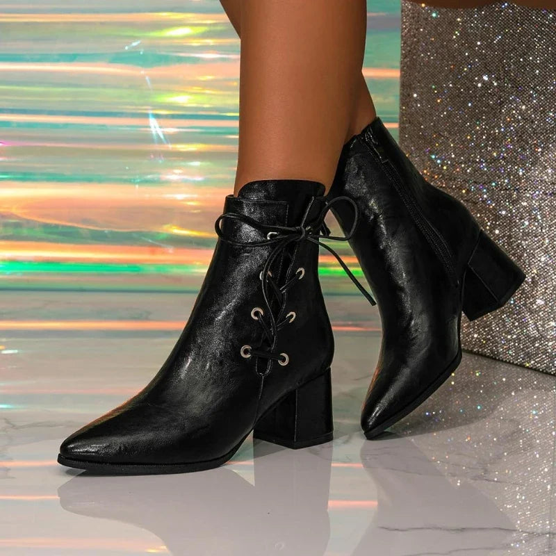 Sexy Pointed Toe Lace Up High Heel Ankle Boots