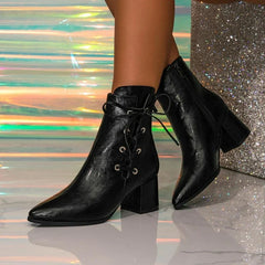 Sexy Pointed Toe Lace Up High Heel Ankle Boots
