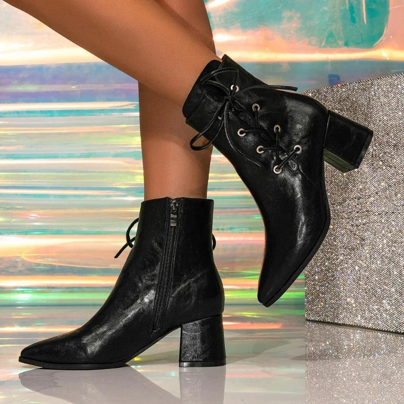 Sexy Pointed Toe Lace Up High Heel Ankle Boots