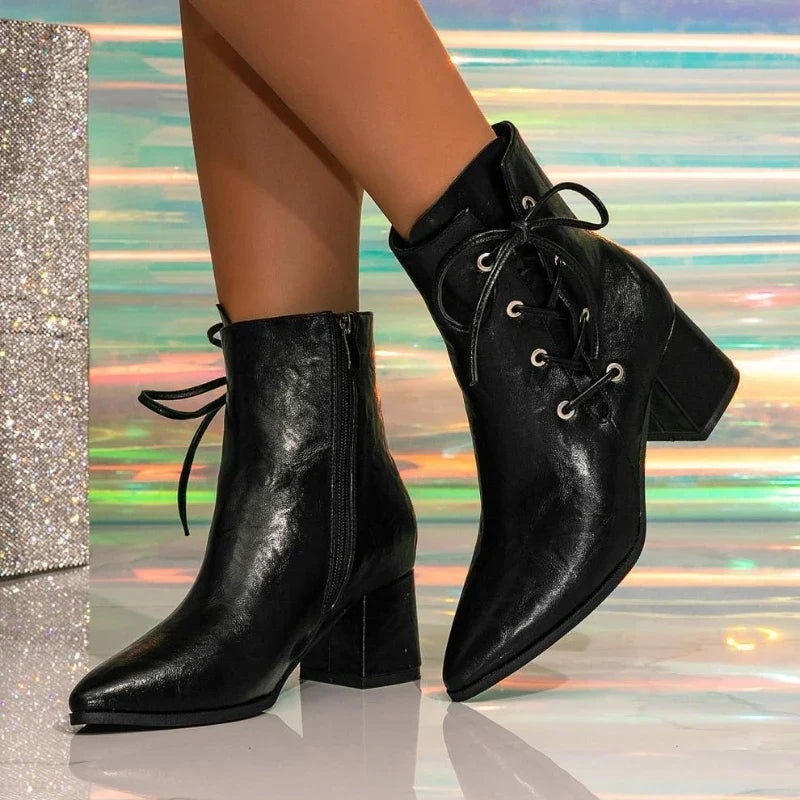 Sexy Pointed Toe Lace Up High Heel Ankle Boots