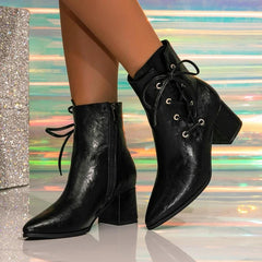 Sexy Pointed Toe Lace Up High Heel Ankle Boots