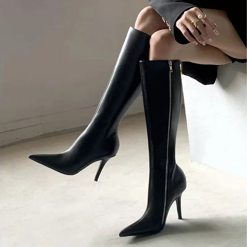 Sexy Pointed Toe Leather PU Knee High Boots