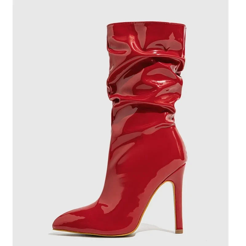 Sexy Pointed-Toe Patent Leather High-Heel Ankle Boots
