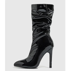 Sexy Pointed-Toe Patent Leather High-Heel Ankle Boots