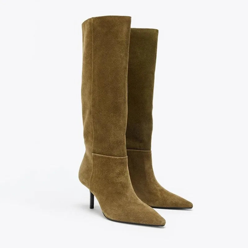 Sexy Pointed Toe Suede Knee High Boots