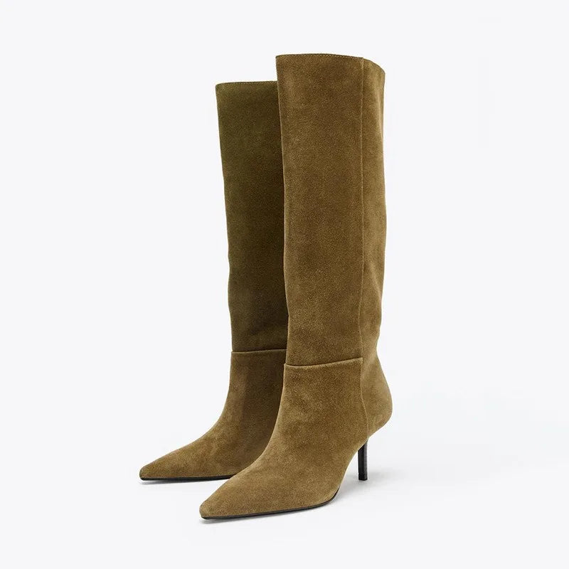 Sexy Pointed Toe Suede Knee High Boots