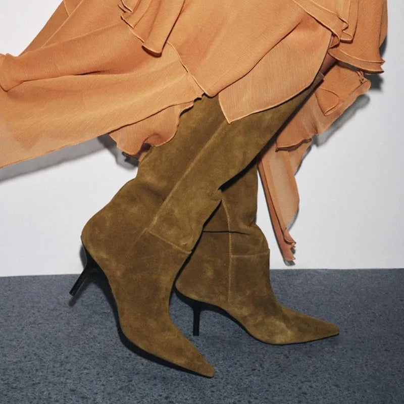 Sexy Pointed Toe Suede Knee High Boots
