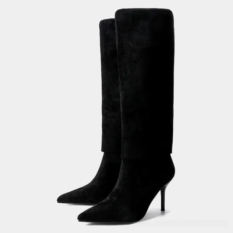 Sexy Pointed Toe Thin Heel Knee Boots